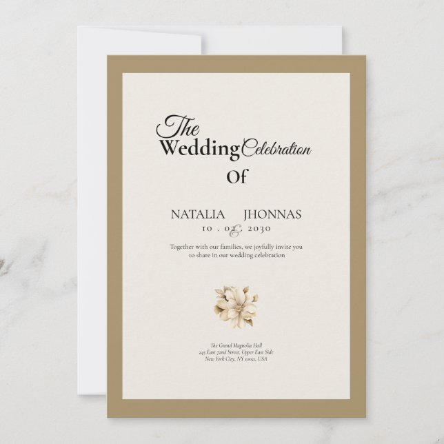 beige elegant rose formal wedding invitations (Front)