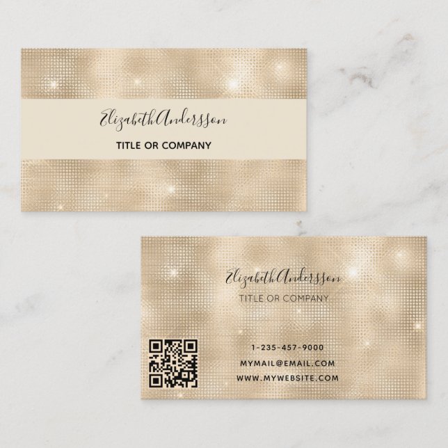 Beige elegant script qr code business card (Front/Back)