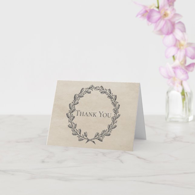 Beige Elegant Wreath Thank You Card (Orchid)