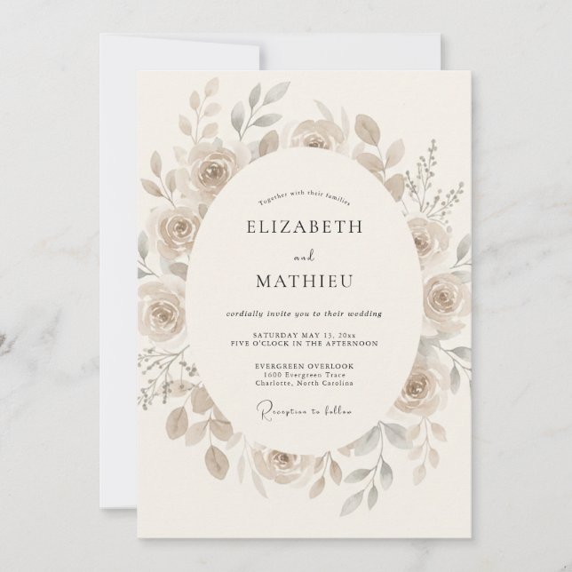 Beige Ethereal Romantic Wedding Invitation (Front)