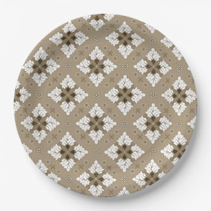 Beige ethnic damask batik seamless pattern paper plate