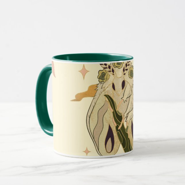 Beige Fae Moth, Mystical Graphic Artwork Mug (Front Left)