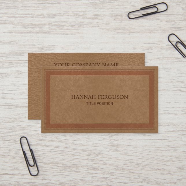 Beige Fake Leather Business Card (Front/Back In Situ)
