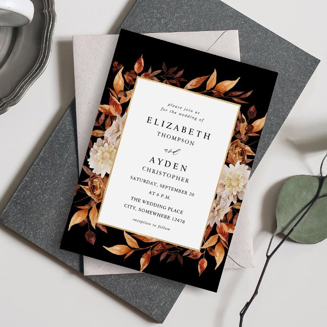 Beige Fall Floral 2 Wedding - Black Invitation (Creator Uploaded)