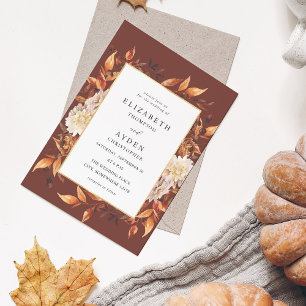 Beige Fall Floral 2 Wedding - Brown Invitation