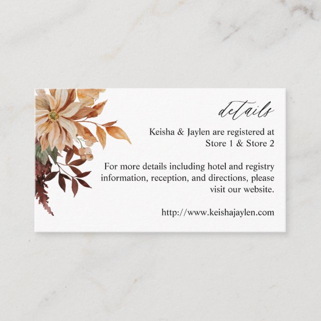 Beige Fall Floral Details Enclosure Card (Front)