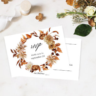 Beige Fall Floral w Meal RSVP Card