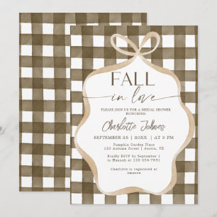 Beige Fall In Love Plaid Frame Bridal Shower Invitation