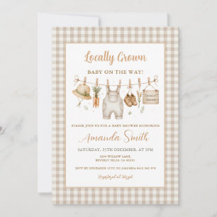 Beige Farm Gingham Locally grown Baby Shower Invitation