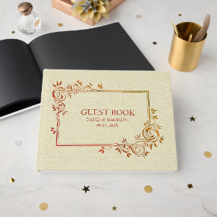 Beige Faux Leather Brown Frame Guest Book