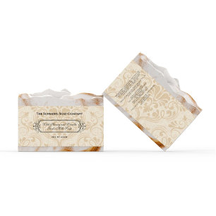 Beige Faux Linen Damask Style Soap Band / Label