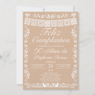Beige Feliz Cumpleaños 50th Birthday Invitation