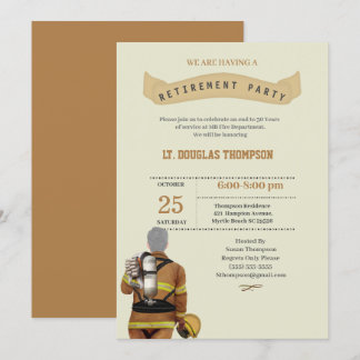 Beige Firefighter Retirement Party Invitation
