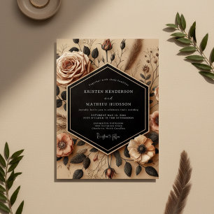 Beige Floral Autumn Romance Wedding Invitation