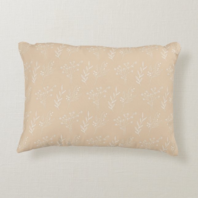 Beige Floral Bohemian Botanical Pattern Decorative Cushion (Back)