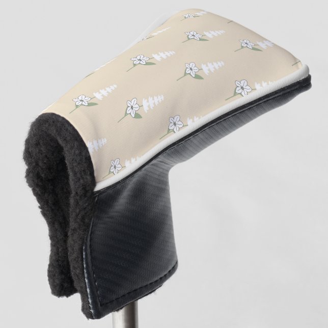 Beige Floral Bohemian Botanical Pattern Golf Head Cover (3/4 Front)