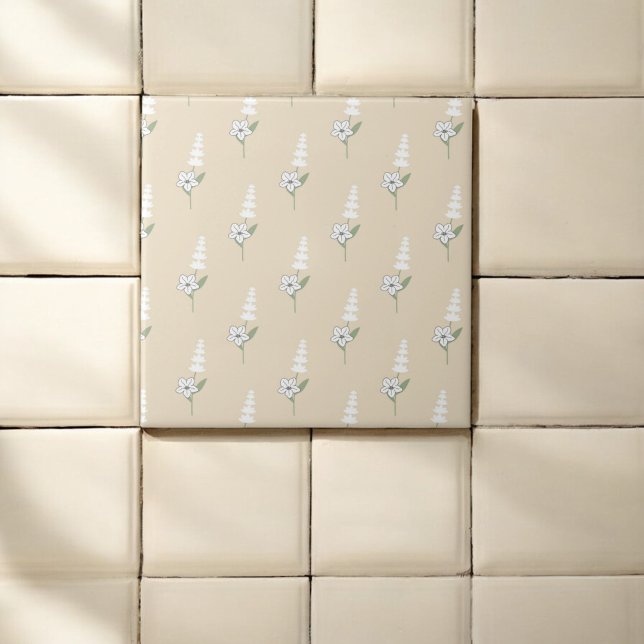 Beige Floral Bohemian Botanical Pattern Tile (Creator Uploaded)