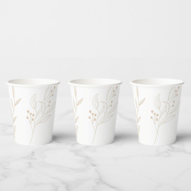 Beige Floral Boho Wedding Paper Cups (Multi)