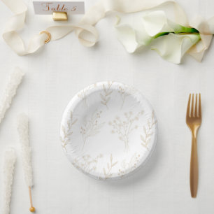 Beige Floral Boho Wedding Paper Plate