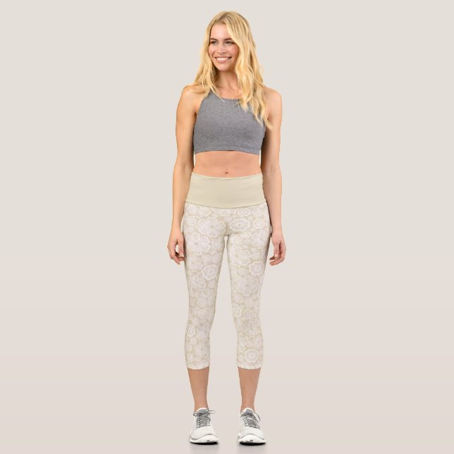 Beige Floral Capri Leggings (Front)