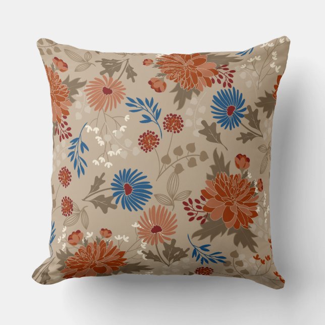  Beige Floral/ CreamThrow Pillow (Front)