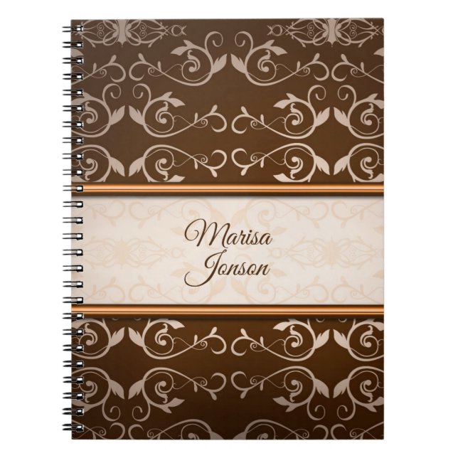 Beige Floral Damask Notebook (Front)