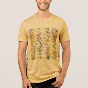 Beige floral design in brush stroke Tri-Blend shirt
