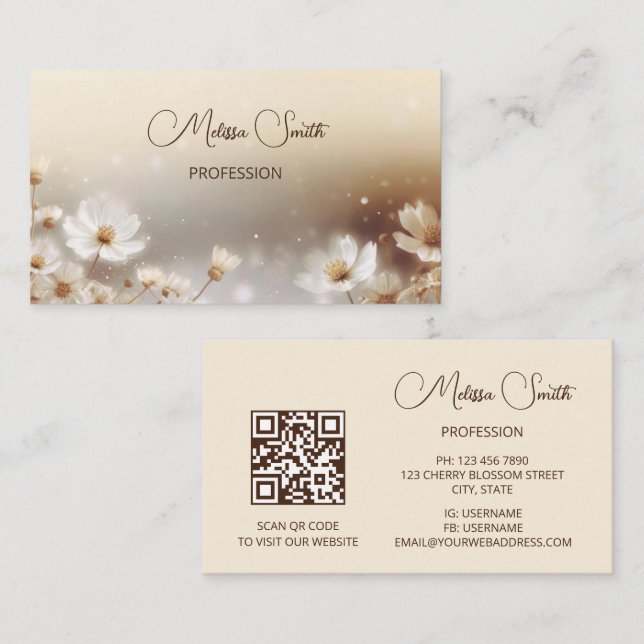 Beige Floral Dreamy Business Card (Front/Back)