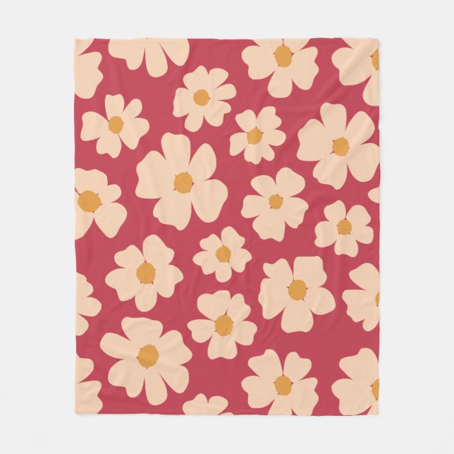 Beige Floral  Fleece Blanket (Front)