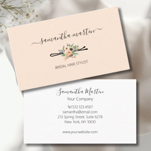 Beige Floral Hair Stylist Business Card