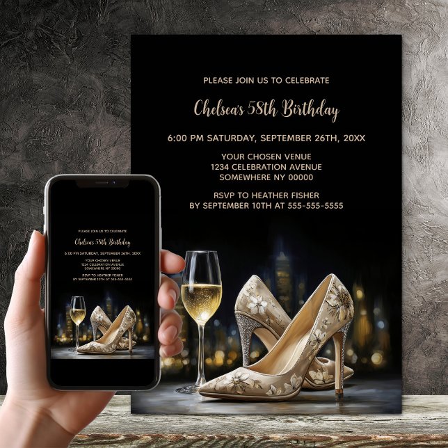Beige Floral High Heel Shoes Birthday Party Invitation (Creator Uploaded)