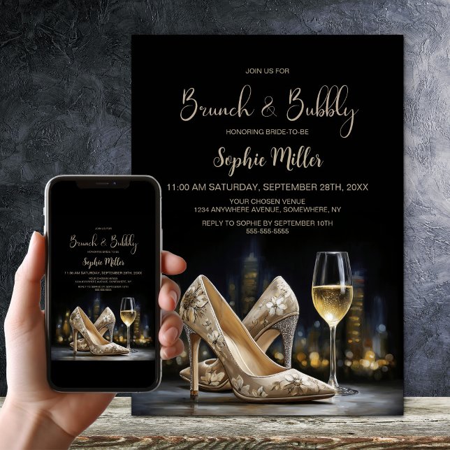 Beige Floral High Heel Shoes Brunch and Bubbly Invitation (Creator Uploaded)