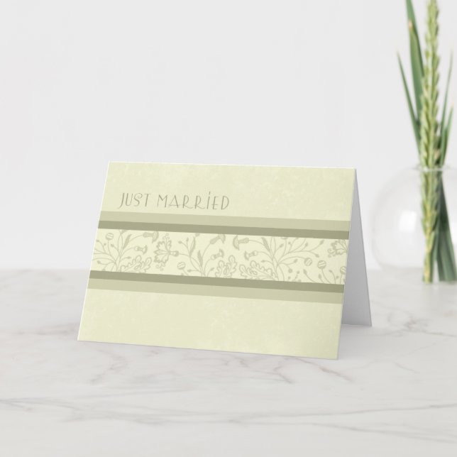Beige Floral Just Married Announcement Card (Front)
