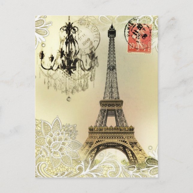beige floral lace chandelier paris eiffel tower postcard (Front)