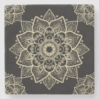 Beige Floral Mandala Over Black Background