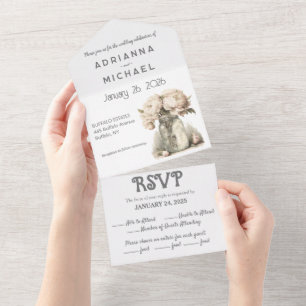 Beige Floral Mason All in One Wedding Invitation