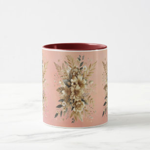 Beige Floral Mug on Blush Pink Background