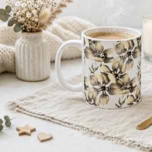 Beige Floral Pattern Elegant Neutral Classic Coffee Mug