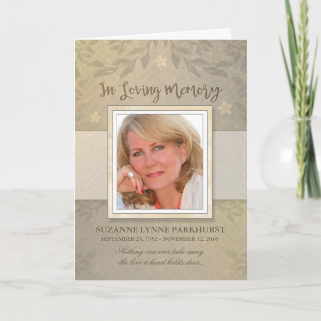 Beige Floral Photo Memorial Service Invite (Front)