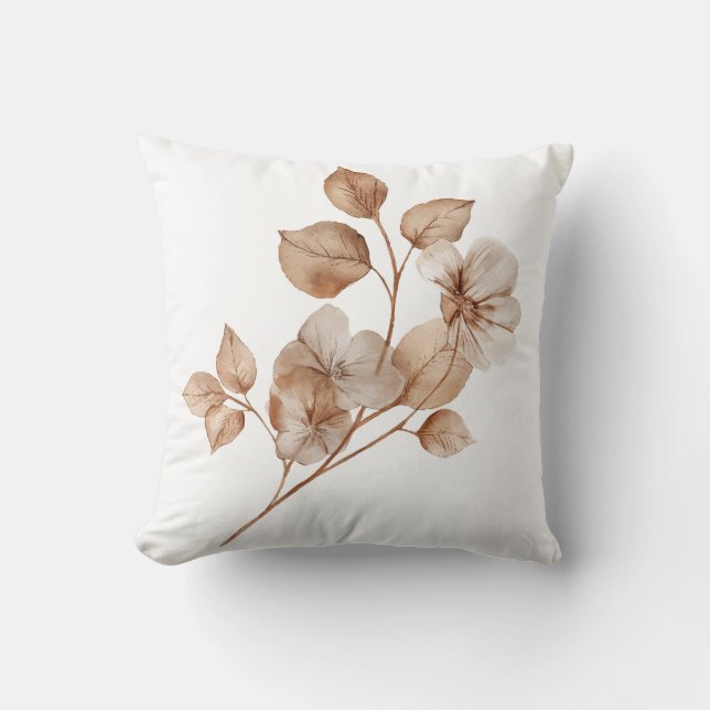 Beige Floral Throw Pillow Cover, Minimal Botanical (Front)