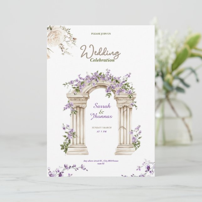 beige Floral wedding arch invitation minimalist (Standing Front)