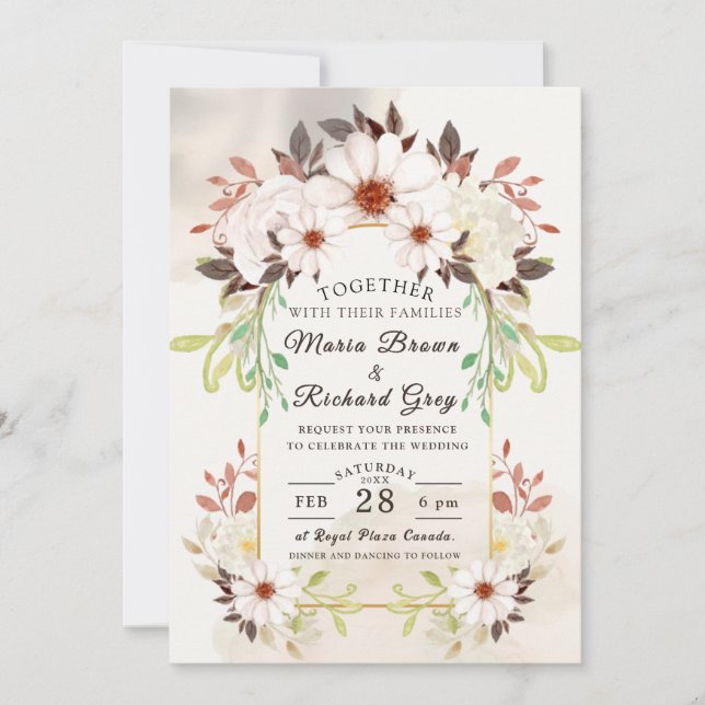 Beige Floral Wedding Invitation (Front)