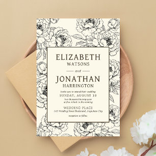 Beige Floral Wedding Invitation