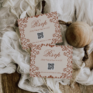 Beige Floral Wedding QR RSVP Card