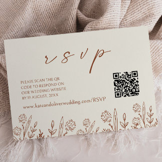 Beige Floral Wedding RSVP | QR Code Enclosure Card