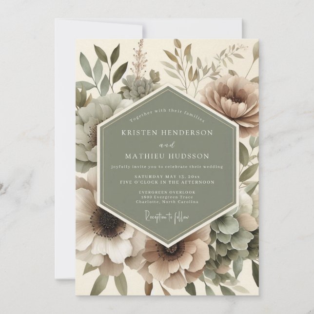 Beige Floral Woodland Wedding Invitation (Front)