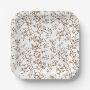 Beige Flowering Branch Toile Paper Plates