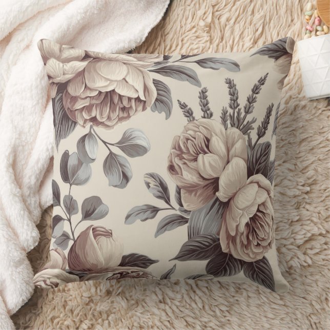 Beige Flowers Cushion (Blanket)