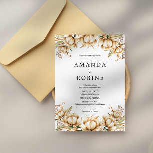 Beige Flowers Elegant Wedding Invitation