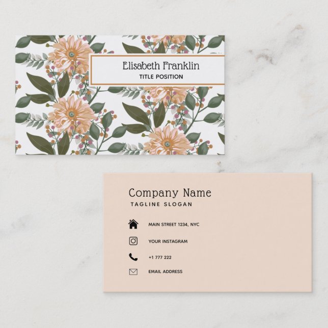 Beige Flowers Pattern  Business Card (Front/Back)